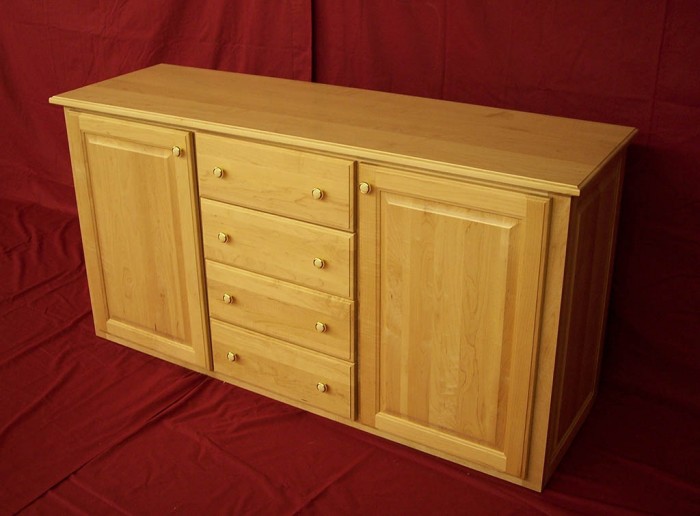 Solid Oak Raised Panel Door Dresser with Drawer Bank